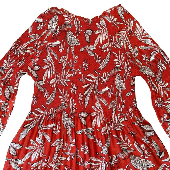 Robert Louis Red Rust Floral Bell Sleeve Flowy Pullover Dress Women’s Medium - Picture 5 of 10